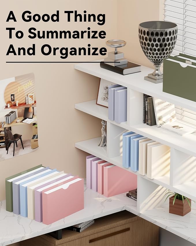 ANSOOK Plastic File Jackets,2" Legal Size Manilla Folder,12 Pack Expansion Project File Folders,Heavy Duty Accordion Pocket for Cabinet,Straight Cut Tab,Morandi Color Manila Job Folder for Home Office