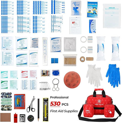 All-in-One Premium 530 Piece Emergency First Aid Kit, Large Medical Kit for Home, Car, Camping, Travel, Hiking, Sports & Outdoor