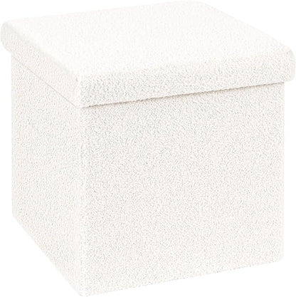 B FSOBEIIALEO Small Storage Ottoman Cube Sherpa Ottomans Foot Rest, Foldable Boucle Ottoman, Faux Teddy Fur, Cream White 12.6"x12.6"x12.6"