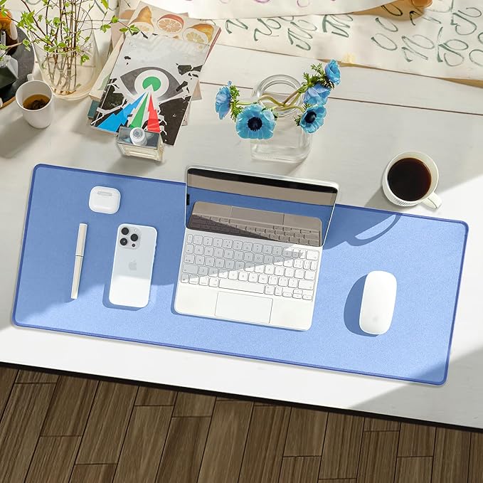 Waterproof Large Gaming Mouse Pad with Durable Stitched Edges, Non-Slip Rubber Base, Grainy Jacquard Mouse Mat Desk Pad for Home Office Gaming, 35.4''x15.7''x0.12'', Matte Blue