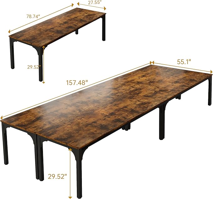 13FT Conference Table, Super Sturdy Large Rectangle Meeting Seminar Table for 16 Person, Long Business Tables, 4 Pcs Brown