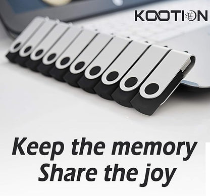 KOOTION 100 Pack 2GB Flash Drive Bulk USB 2.0 Thumb Drive Wholesale Flash Drives Swivel Memory Stick Jump Drive (Black, 100 Pcs 2GB Without Logo)