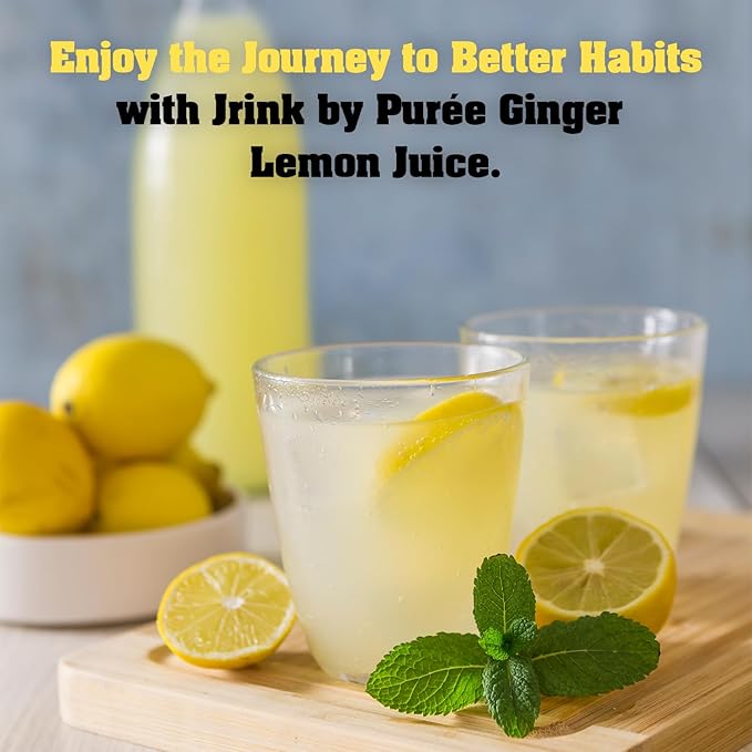 JRINK by Purée Ginger Lemon Juice, Cold Pressed Juice Cleanse with Organic Lemon Ginger, Detox Drink from Raw Fruit and Vegetable, No Preservatives, Healthy Cleanse, 16oz Bottles, 12 Pack