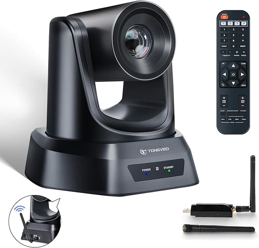 TONGVEO Wireless Conference Room Webcam, Church Live Streaming 20X USB 1080P 60fps PTZ Camera for Worship Services Online Conference, Works with Zoom, Skype OBS Easy to Set Up