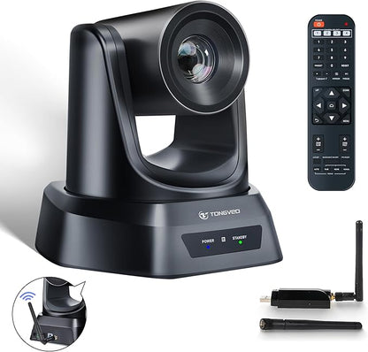 TONGVEO Wireless Conference Room Webcam, Church Live Streaming 10X USB 1080P 60fps PTZ Camera for Worship Services Online Conference, Works with Zoom, Skype OBS