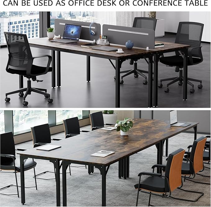 78.7 Inches Extra Long Desk,6.5ft Office Table with Flexible Configuration,Large Computer Table with Adjustable Footpads,Stable Structure,Standing Desk for 2 Person (Brown)