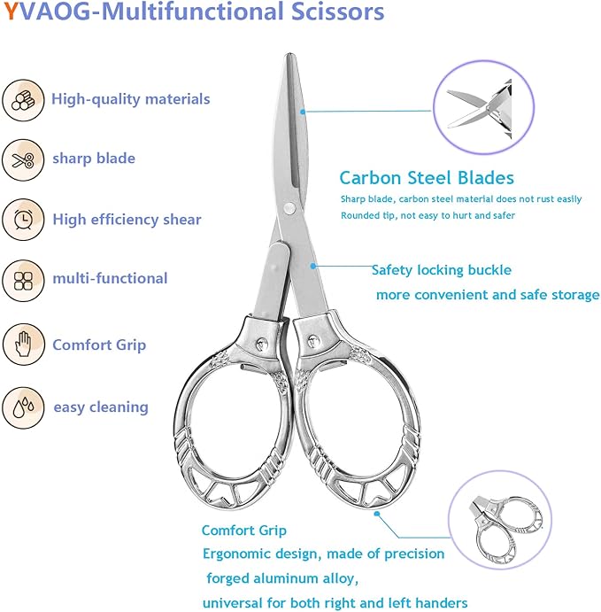 2-Piece Set of Silver Mini Folding Scissors, Compact, Ambidextrous, Sharp and Straight Edge, Stainless Steel, Home, Office, Travel, Craft, DIY