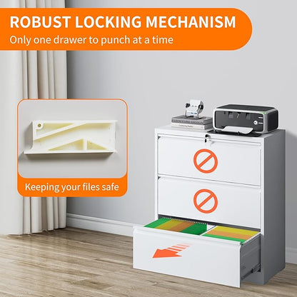 Locking Filing Cabinet with 3 Drawer Heavy Duty Large Metal Cabinet Home Office Lateral File Cabinets Wide Steel Cabinets for Legal/Letter Size File,Assembly Required
