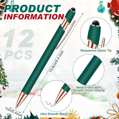Tenare 12 Pieces 2 in 1 Stylus Metal Ballpoint Pen with Stylus Tip, 1.0 mm Black Ink Ballpoint Pen for Touch Screens(Red and Green)