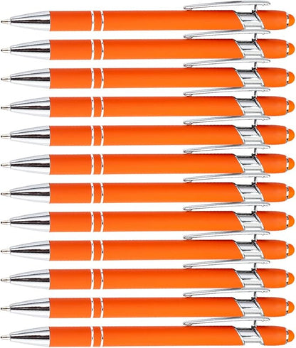Pasisibick 12-Pack Orange Ballpoint Pens with Stylus Tip - 2 in 1 Metal Stylus, 1.0 mm Medium Point, Smooth Pen for Touch Screen Tablet
