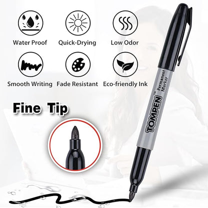 Black Permanent Markers Fine Tip 48 Count Bulk,Use for Halloween,Waterproof Permanent Marker Pens with Quick Drying on Wood,Plastic,Paper,Metal,Mirror for Office School Classroom Home