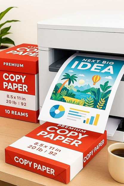 Copy Paper 8.5 x 11, 20 lb, 92 Brightness – 10 Ream Case (5,000 Sheets) | Premium Printer & Copier Paper for Office, School, Home | Jam-Free, Acid-Free, White Paper