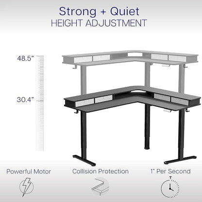 VIVO Electric 2-Tier Corner L-Shaped 63 x 55 inch Standing Desk, Height Adjustable, Memory Controller, Black Top Black Frame, Dark Gray Drawers, DESK-E3CVB