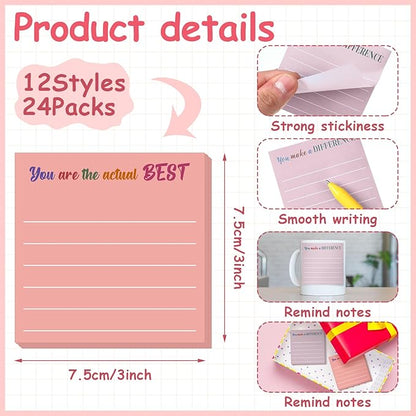 Yinder 24 Pcs Inspirational Sticky Notes Christmas Stocking Stuffers Motivational Sticky Notes Pad Employee Appreciation Gift Bulk for Teacher Nurse Coworker Office 3 x 3'' (Appreciation,Aesthetics)