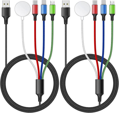 2Pack 5FT 4 in 1 for Apple Watch Charger iPhone Charger,Multi Charging Cable USB C Micro iWatch Charger Compatible with iWatch Ultra Series 10/9/8/7/6/SE/5/4/3,iPhone 16/15/14/13/12,Galaxy Android