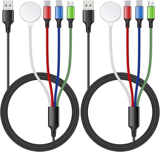 2Pack 5FT 4 in 1 for Apple Watch Charger iPhone Charger,Multi Charging Cable USB C Micro iWatch Charger Compatible with iWatch Ultra Series 10/9/8/7/6/SE/5/4/3,iPhone 16/15/14/13/12,Galaxy Android