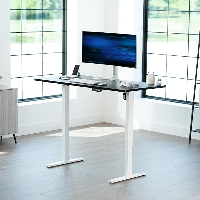 VIVO Electric 60 x 30 in Standing Desk, Memory Height Adjustment, 1B Series, Black Top White Frame, DESK-KIT-1W6B-30