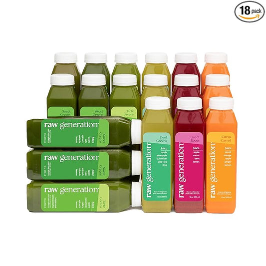 Raw Generation Best-Sellers Pack - Cold Pressed Juices in 5 delicious flavors- Nutritionist-Designed for Weight Management, Stronger Immunity & Increased Energy (18 bottles)