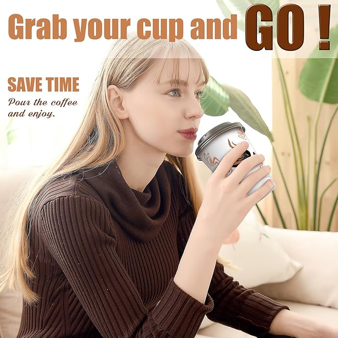 Qunclay 100 Pack 12 oz Double Wall Disposable Paper Coffee Cups with Lids, Insulated To Go Coffee Cup, Hot Drinking Cups for Daily use