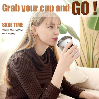 Qunclay 100 Pack 12 oz Double Wall Disposable Paper Coffee Cups with Lids, Insulated To Go Coffee Cup, Hot Drinking Cups for Daily use