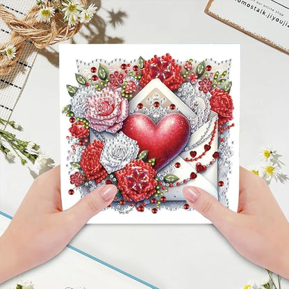 6pcs DIY Love Rose Gifts Diamond Art Painting Greeting Cards Kit with Envelopes, Rhinestone Craft Holiday Valentine's Day Birthday Card Gift Making Supplies for Girlfriend
