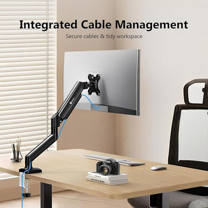 Single Arm Monitor Desk Mount for 13-32 inch Screen, Tilt, Swivel, Rotation, Ergonomic Gas Spring Monitor Stand with Cable Management, VESA 75/100mm