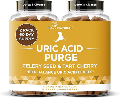 Purge Uric Acid Flush – Eat & Drink What You Want – Detox & Cleanse with Celery Seed Extract, Tart Cherry & Chanca Piedra for Effective Joint Support & Active Mobility – 120 Soft Vegan Capsules