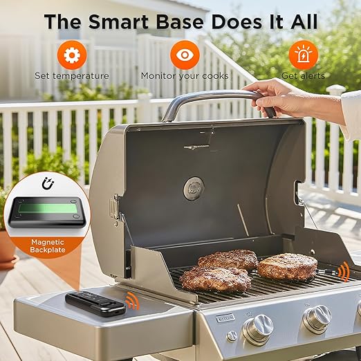 Bluetooth Meat Thermometer with Smart APP, 800FT Wireless Range & LCD Base, Rechargeable Probe, Digital Food Thermometer for BBQ, Grill, Valentines Day Gifts for Him Men Dad
