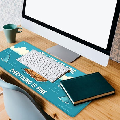 Funny Dog Gaming Mouse Pad Cartoon Everything Fine Reject Anxiety XL Mouse Pad Large Mousepad Extended Laptop Keyboard Mat Gaming Desk Pad Mouse Mat 31.5"x11.8"