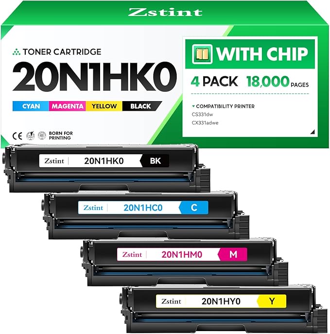 20N1HK0 20N1HC0 20N1HM0 20N1HY0 Toner Cartridge Set (4-Pack with chip) High Yield Replacement Compatible for Lexmark Color CS331dw CS431dw CX331adwe CX431adw Laser Printer (Black Cyan Magenta Yellow)
