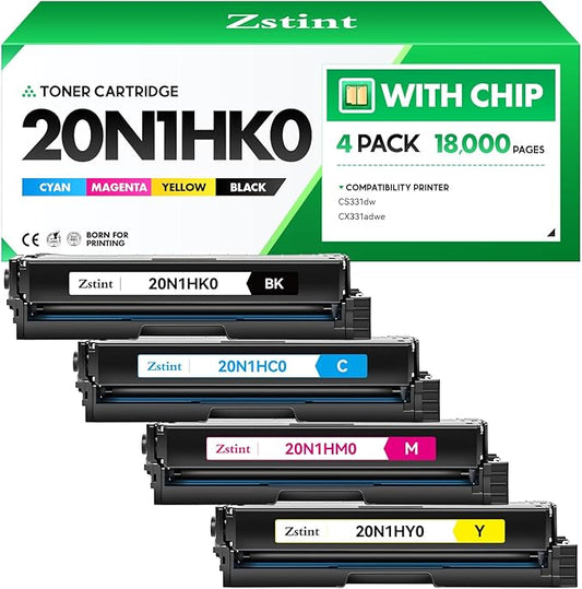 20N1HK0 20N1HC0 20N1HM0 20N1HY0 Toner Cartridge Set (4-Pack with chip) High Yield Replacement Compatible for Lexmark Color CS331dw CS431dw CX331adwe CX431adw Laser Printer (Black Cyan Magenta Yellow)