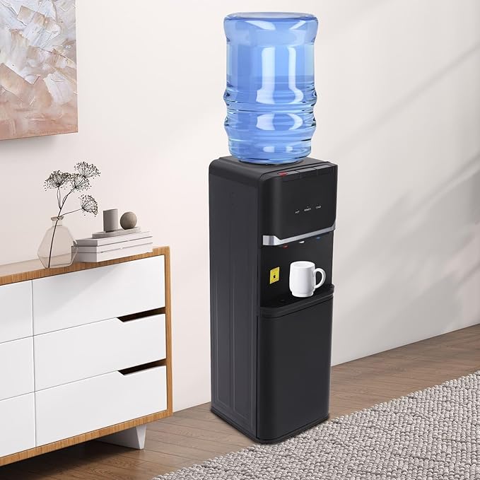 Top Loading Water Dispenser for 5 Gallon Bottles, Freestanding Hot Cold & Warm 3-Temperature Water Cooler Dispenser with Child Safety Lock for Home & Office, Black