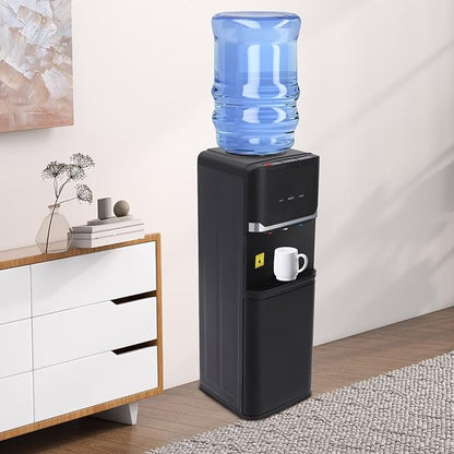 Top Loading Water Dispenser for 5 Gallon Bottles, Freestanding Hot Cold & Warm 3-Temperature Water Cooler Dispenser with Child Safety Lock for Home & Office, Black