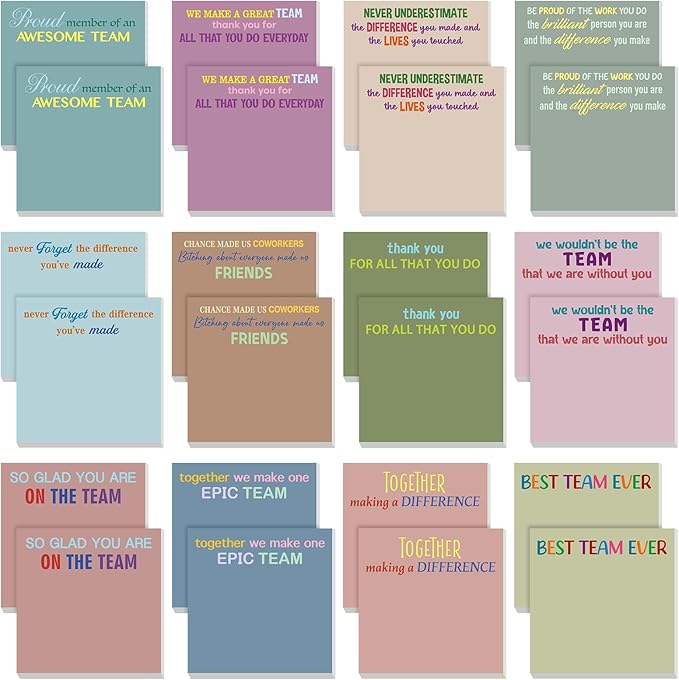 Yinder 24 Pcs Inspirational Sticky Notes Christmas Stocking Stuffers Motivational Sticky Notes Pad Employee Appreciation Gift Bulk for Teacher Nurse Coworker Office 3 x 3'' (Team,Morandi)