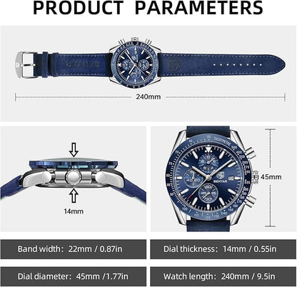 BY BENYAR Watch for Men Analog Quartz Chronograph Waterproof Luminous Designer Mens Wrist Watches Business Work Sport Casual Dress Watch with Silicone Strap Elegant Gifts for Men