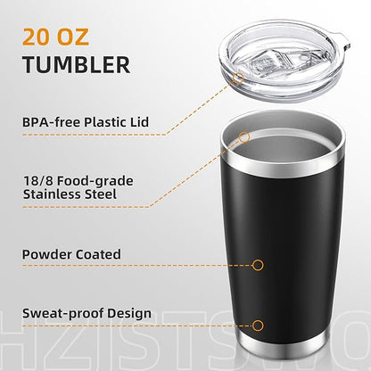 20 oz Tumbler with Lid Stainless Steel Insulated Tumblers Double Wall Vacuum Coffee Mug Powder Coated Tumbler Cups for Cold and Hot Drinks, Black, 1 pack