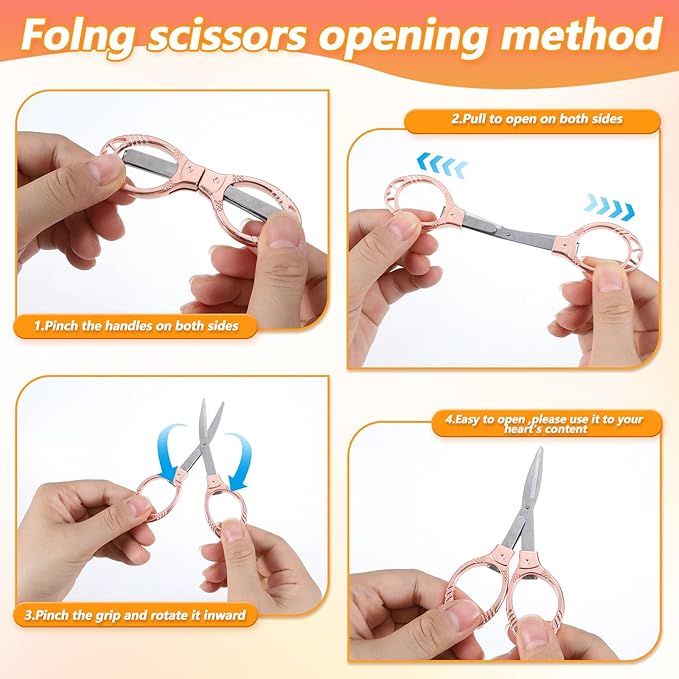 2 Pcs Foldable Scissors, Rose Gold Portable Badge Reel Scissors for Home Office Craft Nurse