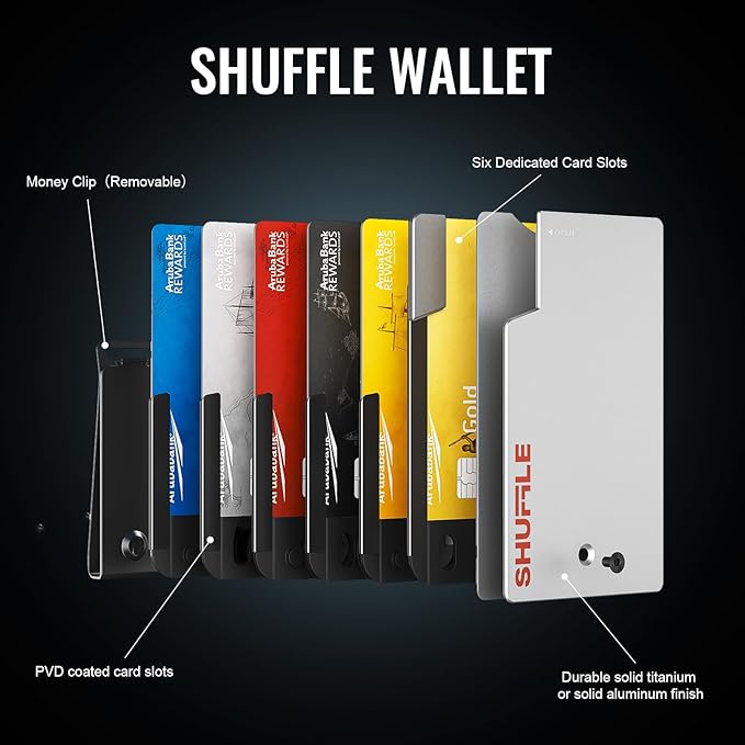 Shuffle Wallet for Men - Innovative Deck-of-Cards Opening Mechanism Wallet with RFID Blocking, Ultim Slim Modular Design to Holds 6-8 Cards, Sleek Money Clip & Aluminum Men Wallet (Polar Ice)