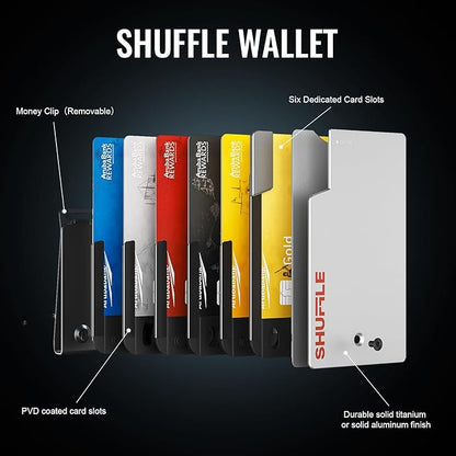 Shuffle Wallet for Men - Innovative Deck-of-Cards Opening Mechanism Wallet with RFID Blocking, Ultim Slim Modular Design to Holds 6-8 Cards, Sleek Money Clip & Aluminum Men Wallet (Polar Ice)