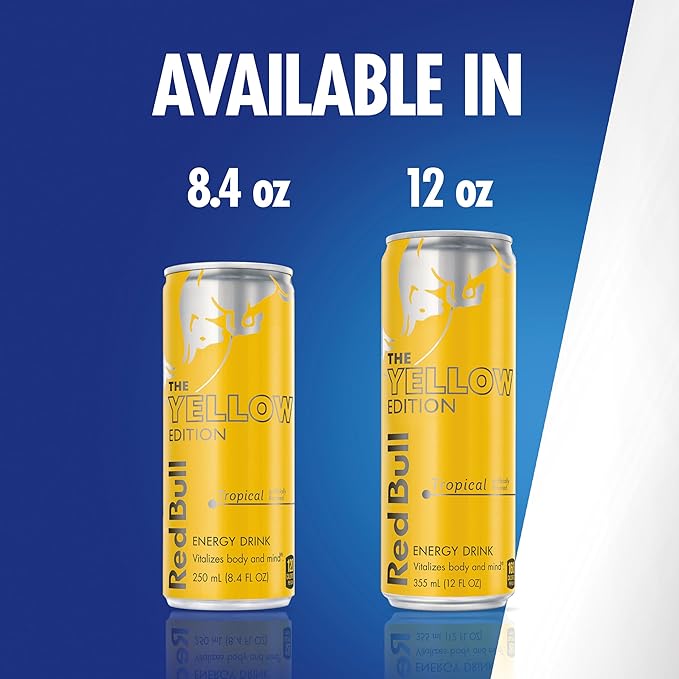 Red Bull Yellow Edition Energy Drink, Tropical, with 80mg Caffeine plus Taurine & B Vitamins, 8.4 Fl Oz, Pack of 4 Cans