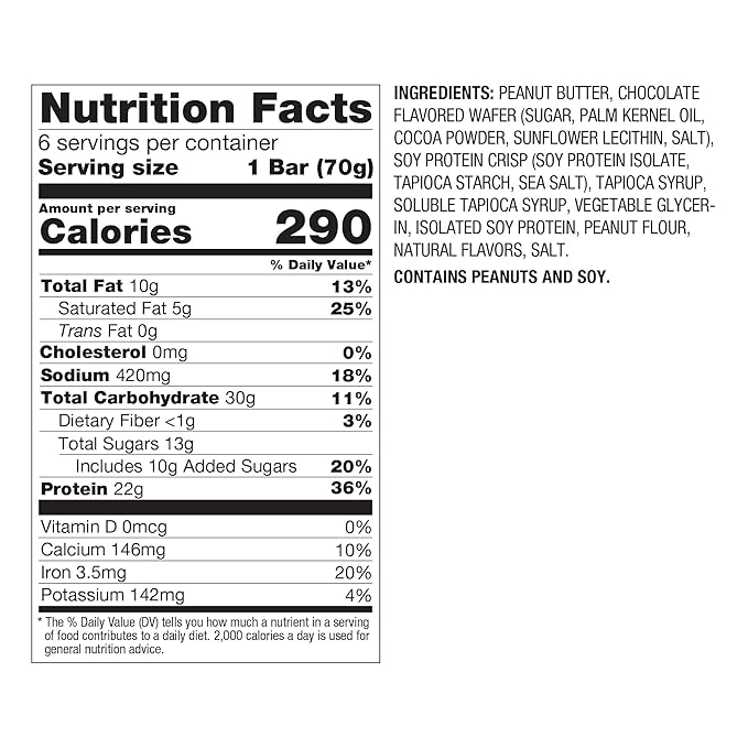 PBfit Salted Caramel Peanut Butter Protein Bars, 22g Protein, Gluten Free, Vegan, Plant-Based 40-30-30 Macros, 2.47 Oz (Pack of 6)