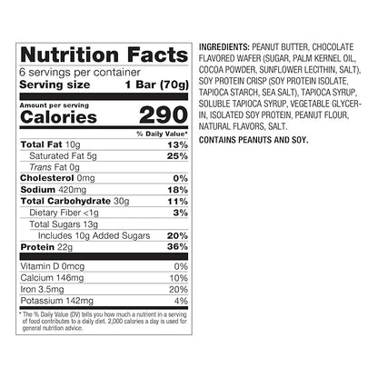 PBfit Salted Caramel Peanut Butter Protein Bars, 22g Protein, Gluten Free, Vegan, Plant-Based 40-30-30 Macros, 2.47 Oz (Pack of 6)
