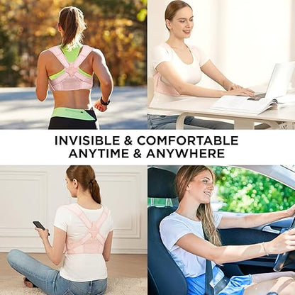 Vicorrect Posture Corrector for Women and Men: Adjustable Brace Straps for Upper Back Pain Relief and Shoulder Support (Pink, S/M)