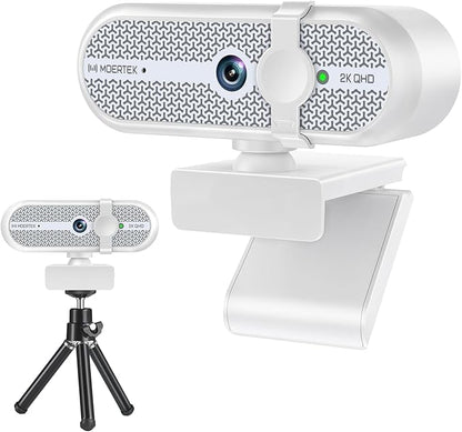 2K Webcam for PC, Webcam with Microphone and Tripod, Auto Light Correction, USB Camera Plug and Play, 90° Wide FOV, Privacy Cover, Works with Skype, Zoom, Meet, Teams, PC, Laptop, Mac, Tablet