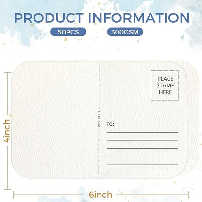 50 Sheets Watercolor Postcards 4 x 6 Inch 140lb/300gsm,100% Cotton,Acid-Free Heavyweight Art Paper with Hot Stamping Font Technology for Painting, DIY, Mailing, Invitations, Greeting Cards