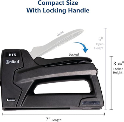 United Office Products HT5 Heavy Duty 2-in-1 Manual Staple Gun and Brad Nailer for Carpentry, Upholstery, Crafts, Professional and DIY Projects, Lightweight Plastic Body