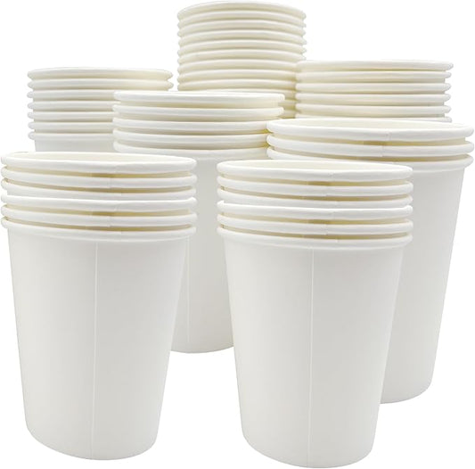 three leaf 8 Oz. Disposable Paper Cups, (White) 1000 Ct. (20 Packs Of 50), Hot/Cold Cup For Coffee, Water, Tea, Juice, Picnic, Party, Travel And Events