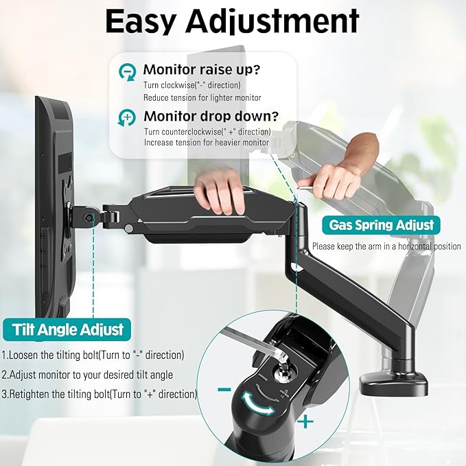 MOUNT PRO Dual Monitor Mount Fits 13 to 32 Inch Computer Screen, Height Adjustable Monitor Stand for 2 Monitors, Gas Spring Display Arm Holds up to 17.6lbs Each, Monitor Desk VESA Mount 75x75, 100x100
