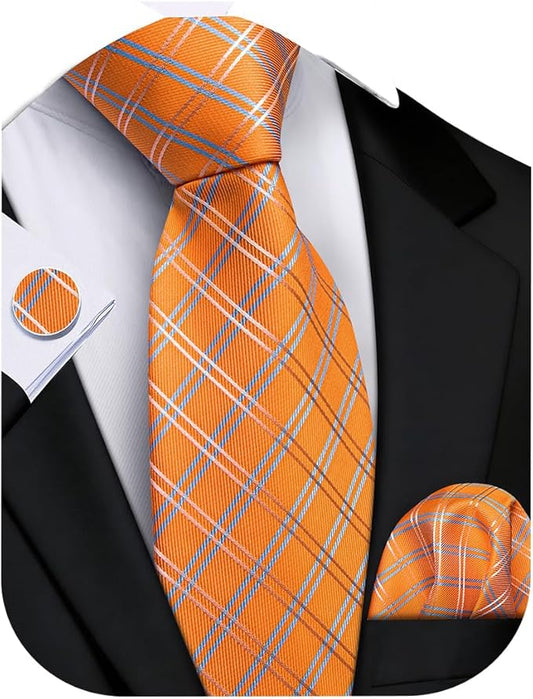 DiBanGu Mens Extra Long Tie 70inches Necktie and Pocktie Square Cufflinks Silk Ties for Tall Men with Tie Clip Wedding Party