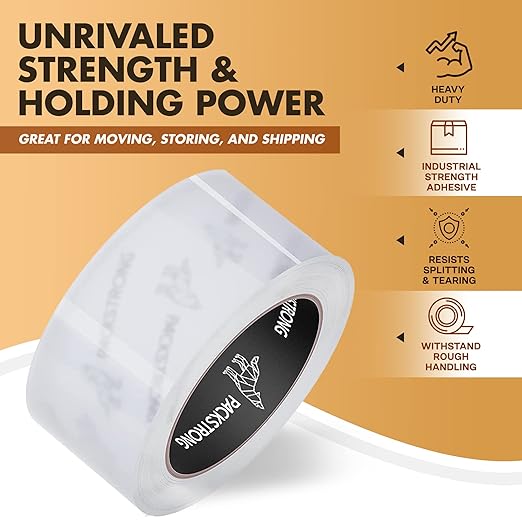 Packstrong Industrial Grade Clear Packing Tape 36 Rolls - Extra Strong - 110 Yards per Roll - 2" Wide x 3.1 mil Thick, Acrylic Adhesive Heavy Duty Tape